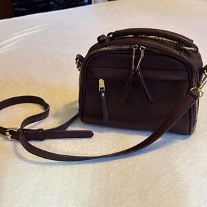 Madison West Dark Brown Pebbled Leather Crossbody with Gold Hardware